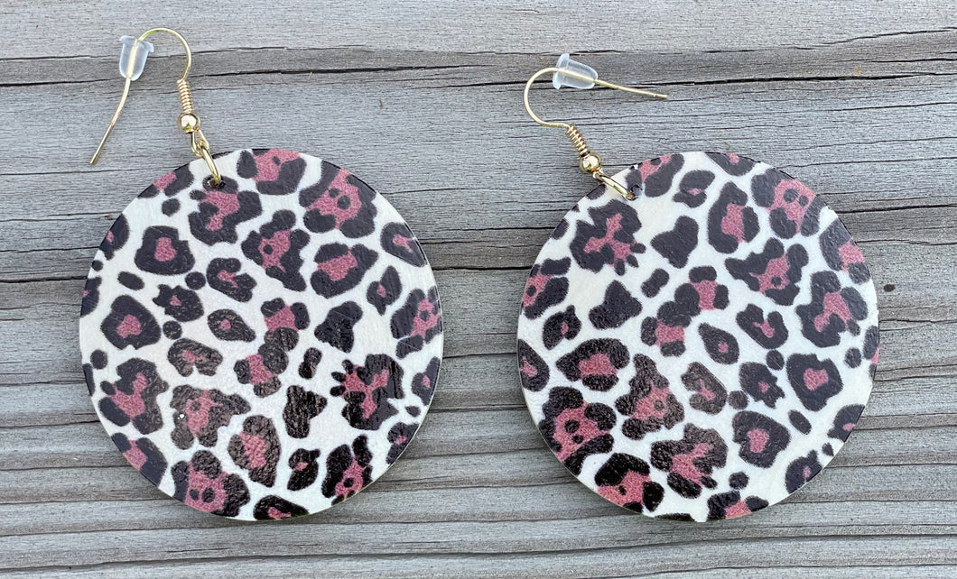 Leopard Wood Disk Earrings