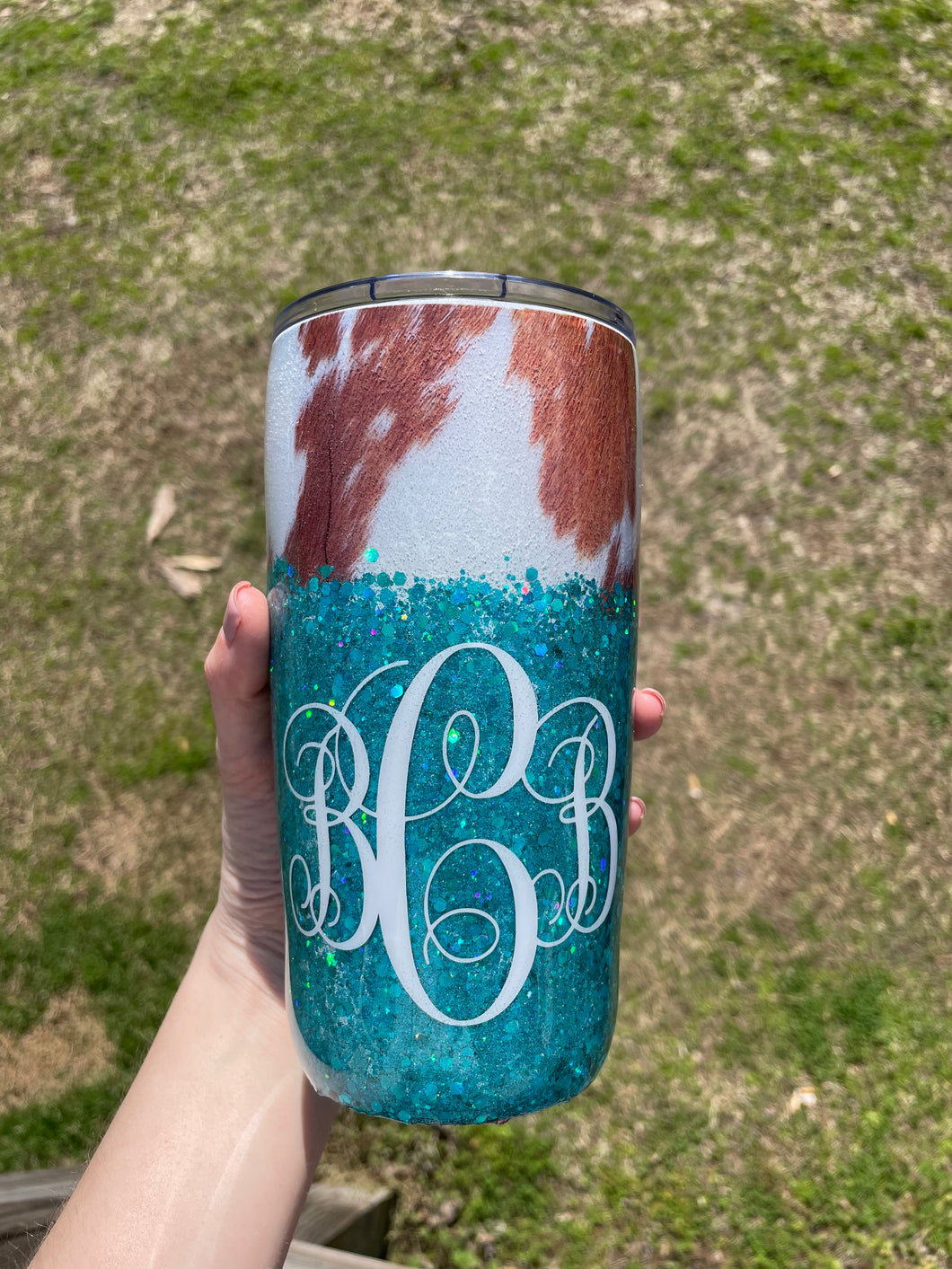 Cow hide monogram tumbler